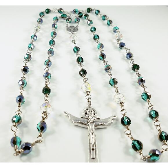 Handmade Five Decade Rosary, Unbreakable Rosary, Fire Polished Beads - Picture 3 of 10